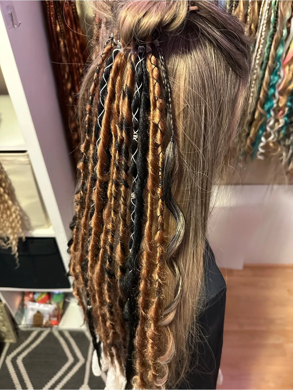 Handmade Mixed-Texture Hair Extensions in Black and Copper Blonde -